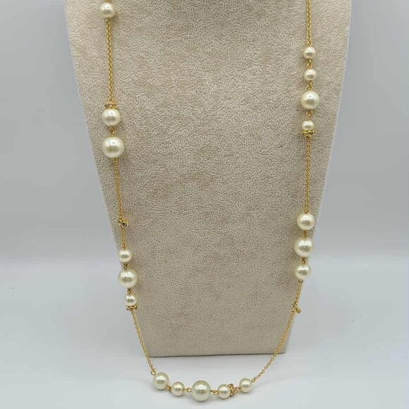 J Crew Faux Pearl Crystal Station Necklace NWOT! - Picture 1 of 8